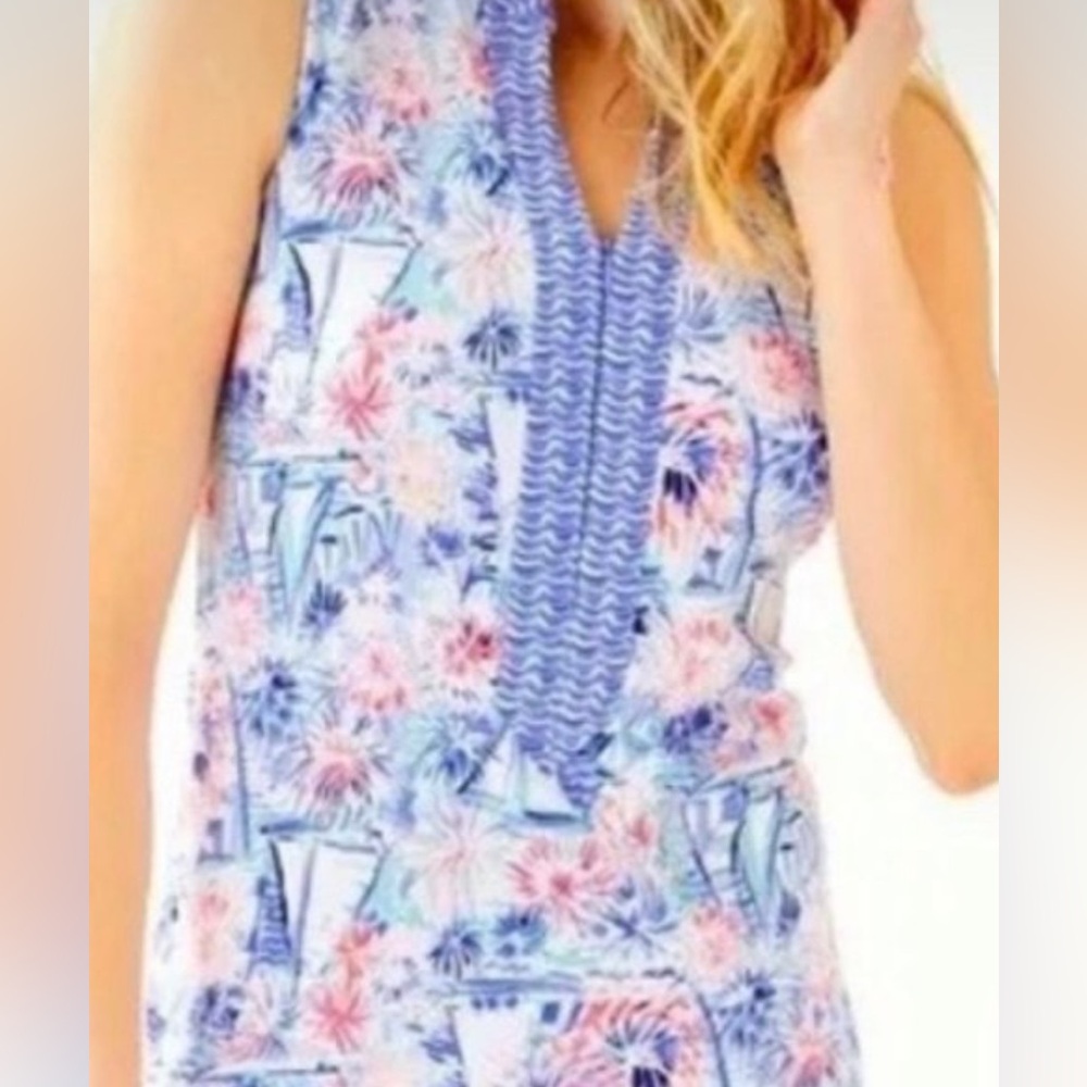 Floral Sailboat Print Sleeveless Dress — Pink & Light Blue Lily Pulitzer
